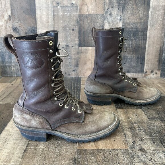JK Spokane WA Custom Logger Plain Toe Lace Up Work Boots Mens 9 D - Picture 2 of 12